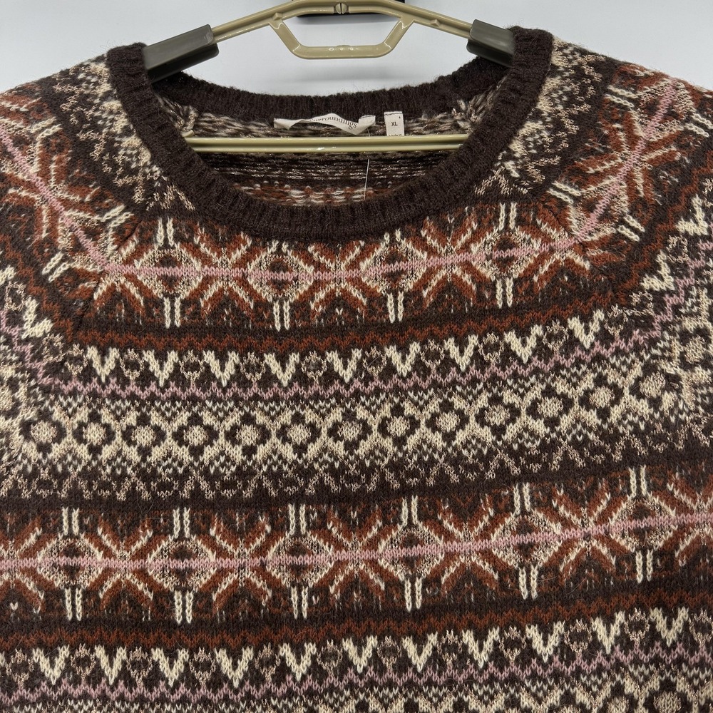 Soft Surroundings Sweater Womens XL Brown Fair Isle Alpaca Blend Crewneck Tunic